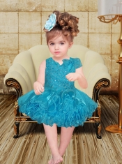 Modest V-neck Short Beading and Appliques Organza Little Girl Dress