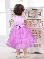 Morden A-Line Lilac Ruffled Layers Flower Girl Dress with Scoop