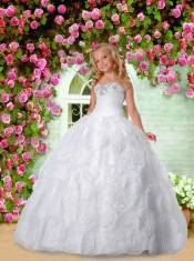 Most Popular Sweethear White Little Girl Pageant Dress with  Appliques and Rolling Flowers