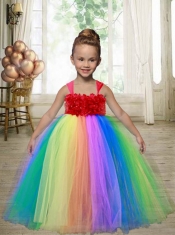 Multi-color A-Line Tulle Straps Floor-length Appliques Little Girl Dress for 2014