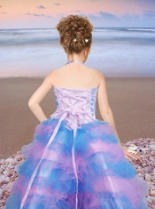 Multi-color Little Gril Pageant Dress with Beaded and Ruffles Decorate Halter