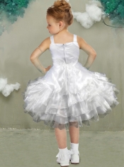 New Arrival  Straps White Knee-length Bowknot Little Girl Dress