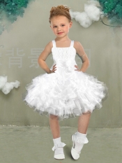 New Arrival Straps White Knee-length Bowknot Little Girl Dress