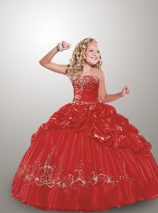 New Straps Red Little Girl Pageant Dress with Appliques and Pick-ups