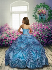 New Style Blue Little Girl Pageant Dress with Beading and Pick-ups for 2014