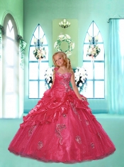 New Style One Shoulder Red Little Girl Pageant Dress with Appliques and Pick-ups