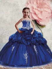 New Style Royal Blue Little Girl Pageant Dress with Appliques and Pick-ups