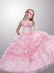 New Style Strapless Baby Pink Dress with Beading and Pick-ups for Little Girl Pageant
