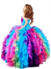 New Style Strapless Multi-color Little Girl Pageant Dress with Ruffles