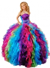 New Style Strapless Multi-color Little Girl Pageant Dress with Ruffles