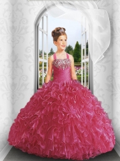 New Style Straps Red Little Girl Pageant Dress with Appliques and Ruffles