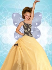 Newest One Shoulder Yellow Little Girl Pageant Dress with Appliques