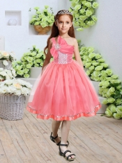One Shoulder A-Line Knee-length Beautiful Flower Girl Dress with Beading
