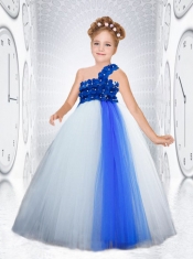 One Shoulder Tulle Floor-length Little Girl Dress in Appliques