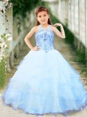 Organza Red Halter Ball Gown Little Girl Pageant Dress with Beading