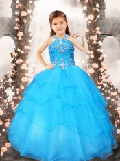 Organza Red Halter Ball Gown Little Girl Pageant Dress with Beading