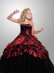Outrageous Strapless Wine Red and Black Little Girl Pageant Dress with Appliques