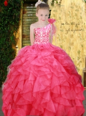 Perfect Hot Pink One Shoulder Little Girl Pageant Dress With Embroidery