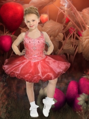 Popular A-Line Halter Mini-length Beading Coral Red Little Girl Dress