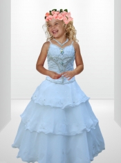 Popular A-Line Straps Beading Little Girl Pageant Dress in Royal Blue
