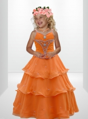 Popular A-Line Straps Beading Little Girl Pageant Dress in Royal Blue