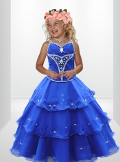 Popular A-Line Straps Beading Little Girl Pageant Dress in Royal Blue
