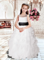 Popular Ball Gown Floor-length 2014 Flower Girl Dress with Sashes and Ruffles