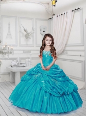 Popular Blue Little Girl Pageant Dress with Appliques and Pick-ups