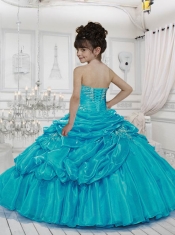 Popular Blue Little Girl Pageant Dress with Appliques and Pick-ups