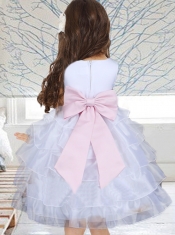 Popular Hand Made Flowers Knee-length 2014 Flower Girl Dress with Sashes and Ruffles