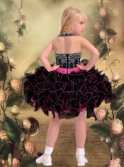 Popular Pink and Black Halter Sashes and Ruffles Little Girl Dress for 2014