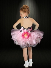 Popular Pink Ball Gown Halter Mini-length Little Girl Dress with Backless