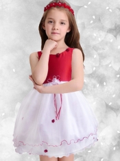 Popular Scoop A-Line Knee-length 2014 Flower Girl Dress with Appliques and Ruffles