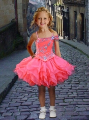 Popular Spaghetti Straps Beading Watermelon Little Girl Dress with Mini-length