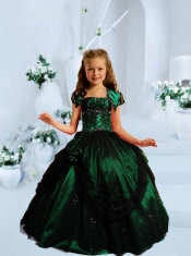 Popular Strapless Dark Green Little Girl Pageant Dress with Appliques