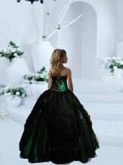 Popular Strapless Dark Green Little Girl Pageant Dress with Appliques