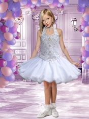 Pretty Appliques and Beading Halter Short Little Girl Dress for 2014