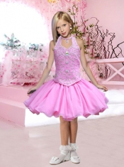 Pretty Appliques and Beading Halter Short Little Girl Dress for 2014