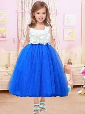 Pretty Appliques Royal Blue A-Line Tulle Square Little Girl Dress for 2014