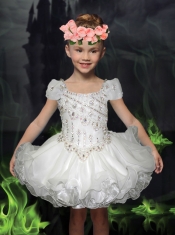 Pretty Aque Blue Straps Mini-length Little Girl Dress with Beading