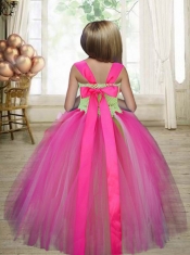 Pretty Ball Gown Tulle Straps Floor-length Little Girl Dress with Hand Made Flower