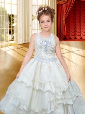 Pretty Ball Gown V-neck Beading Little Girl Pageant Dresses in Blue