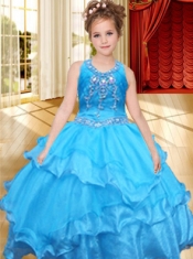 Pretty Ball Gown V-neck Beading Little Girl Pageant Dresses in Blue