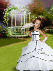 Pretty Cute White Little Girl Pageant Dress with Appliques and Pick-ups For 2014