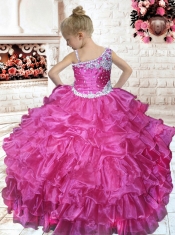 Pretty Halter Beading Hot Pink Little Gril Pageant Dress with Side Zipper