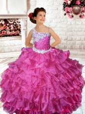 Pretty Halter Beading Hot Pink Little Gril Pageant Dress with Side Zipper