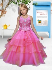 Pretty Hot Pink 2014 Little Gril Pageant Dress with Beading
