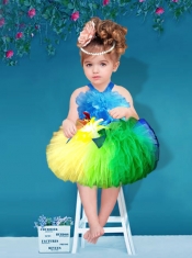 Pretty Multi-color Ball Gown Halter Top Mini-length Little Girl Dresses