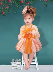 Pretty Orange Knee-length Straps Little Girl Dresses with Ribbons
