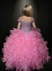 Pretty Rose Pink Off Shoulder Little Gril Pageant Dress with Beading
